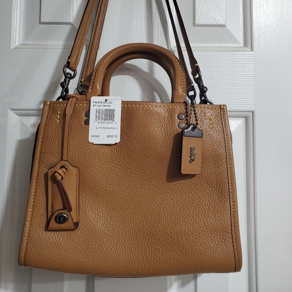 NWTs Gorgeous COACH ROGUE 25~ Rare Light Saddle Glvtn Pebble  Leather~ F54536